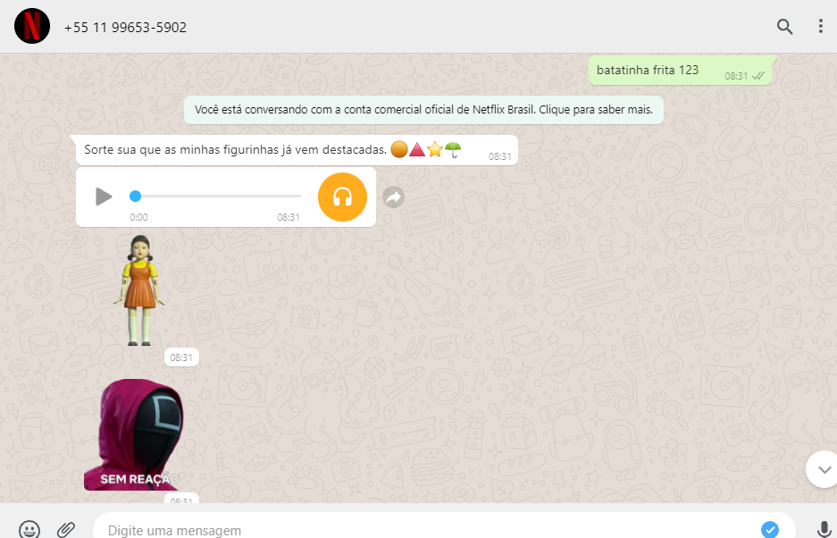 Netflix lança bot no WhatsApp inspirado em cena de Round 6