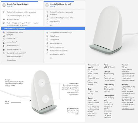 Especificações técnicas do novo Pixel Stand e comparativo com modelo antigo. (Fonte: M. Brandon Lee via Twitter / Reprodução)