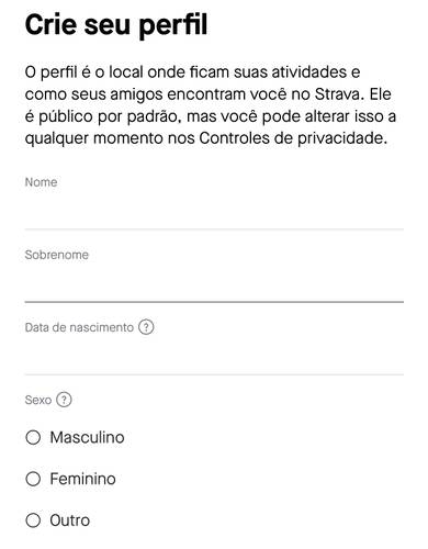 Digite as suas informações para completar o cadastro do seu perfil
