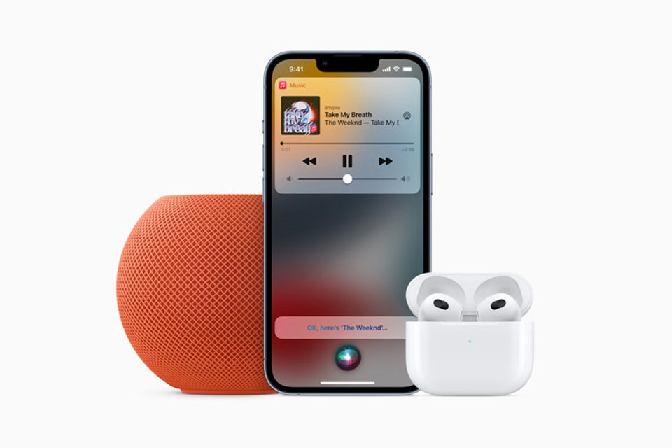 Nova cor do HomePod mini e AirPods atualizados. (Fonte: Apple / Divulgação)