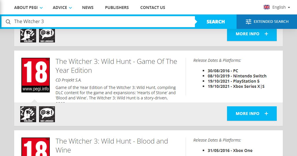 Site do comitê europeu de classificação de conteúdos lista versões de Witcher 3 para PS5 e Series X