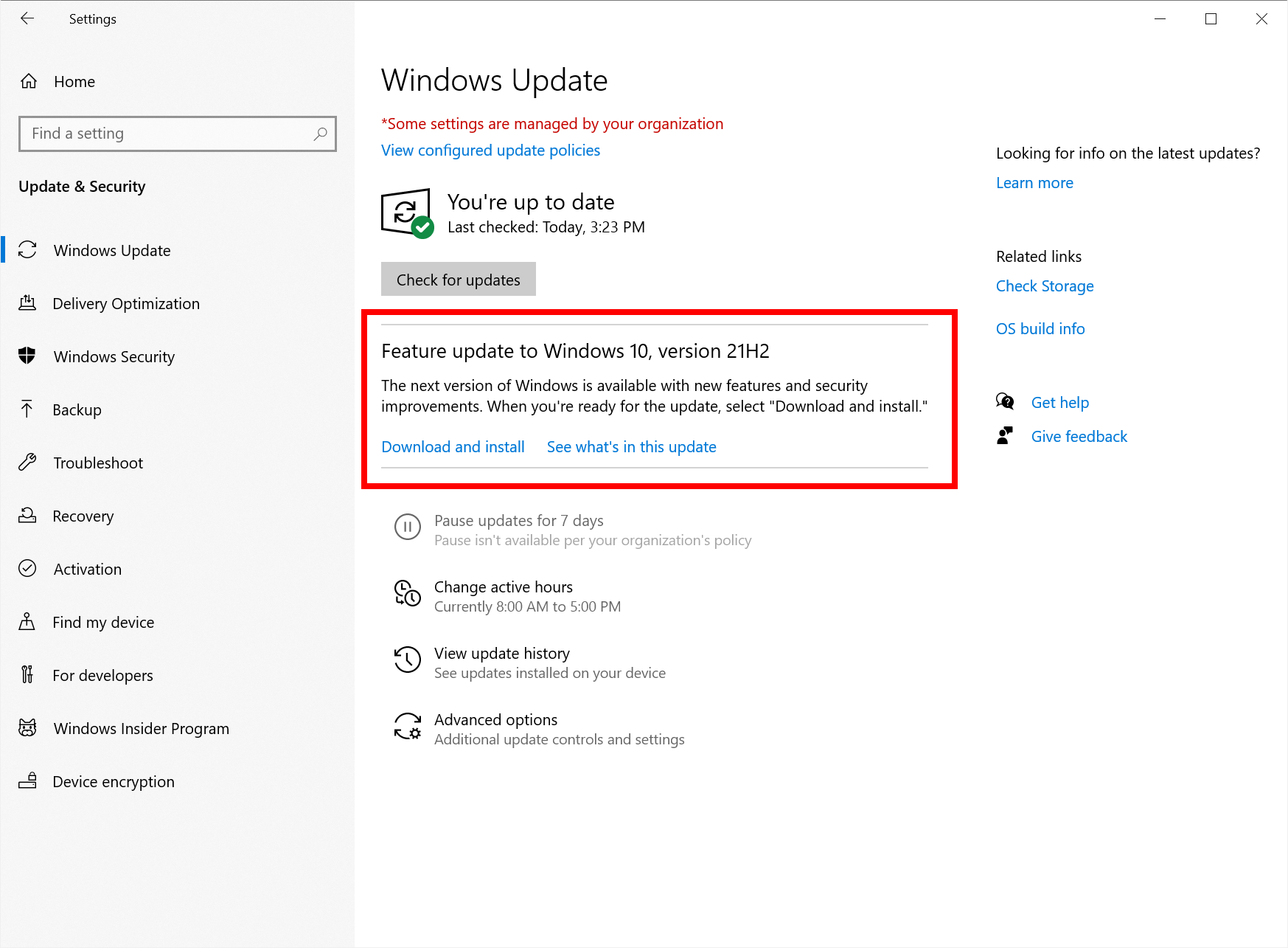Tela de atualização para a versão "21H2", no Windows 10. (Fonte: Blog do Windows, Microsoft / Reprodução)
