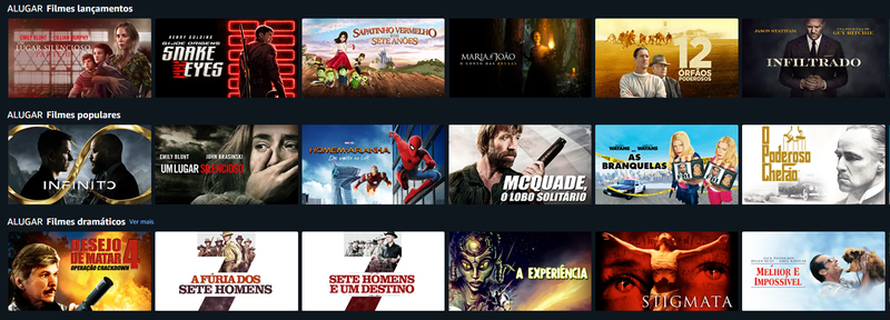 Alguns filmes disponíveis no catálogo da Loja Prime Video. (Fonte: Amazon/Reprodução)