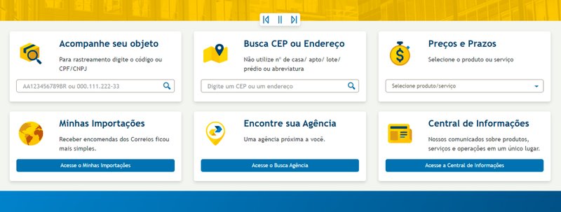 Página inicial do site do Correios (Fonte: Correios/Reprodução)