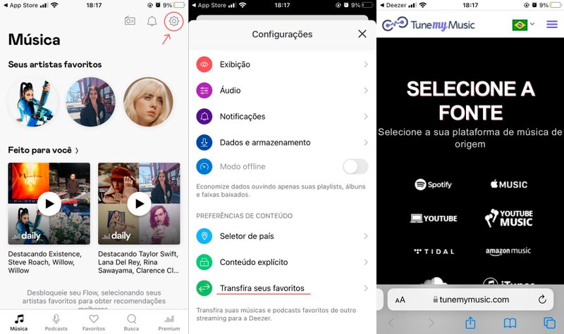 Passo a passo para transferir suas playlists e músicas favoritas para o Deezer pelo app (Fonte: TecMundo)