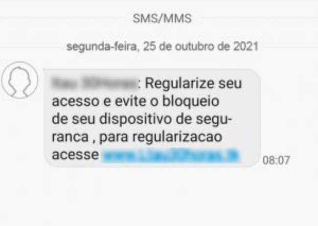 Exemplo de mensagem falsa enviada para as vítimas.