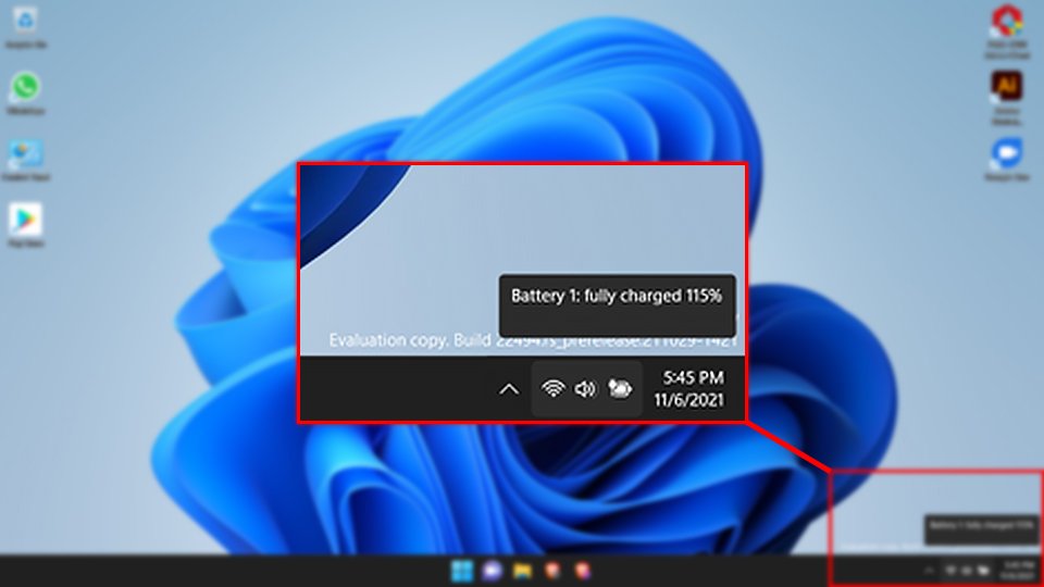 Compilação de testes do Windows 11 tem erro que "carrega" bateria além dos 100%. (Fonte: u/GlitchyDragon65 via Reddit / Reprodução)