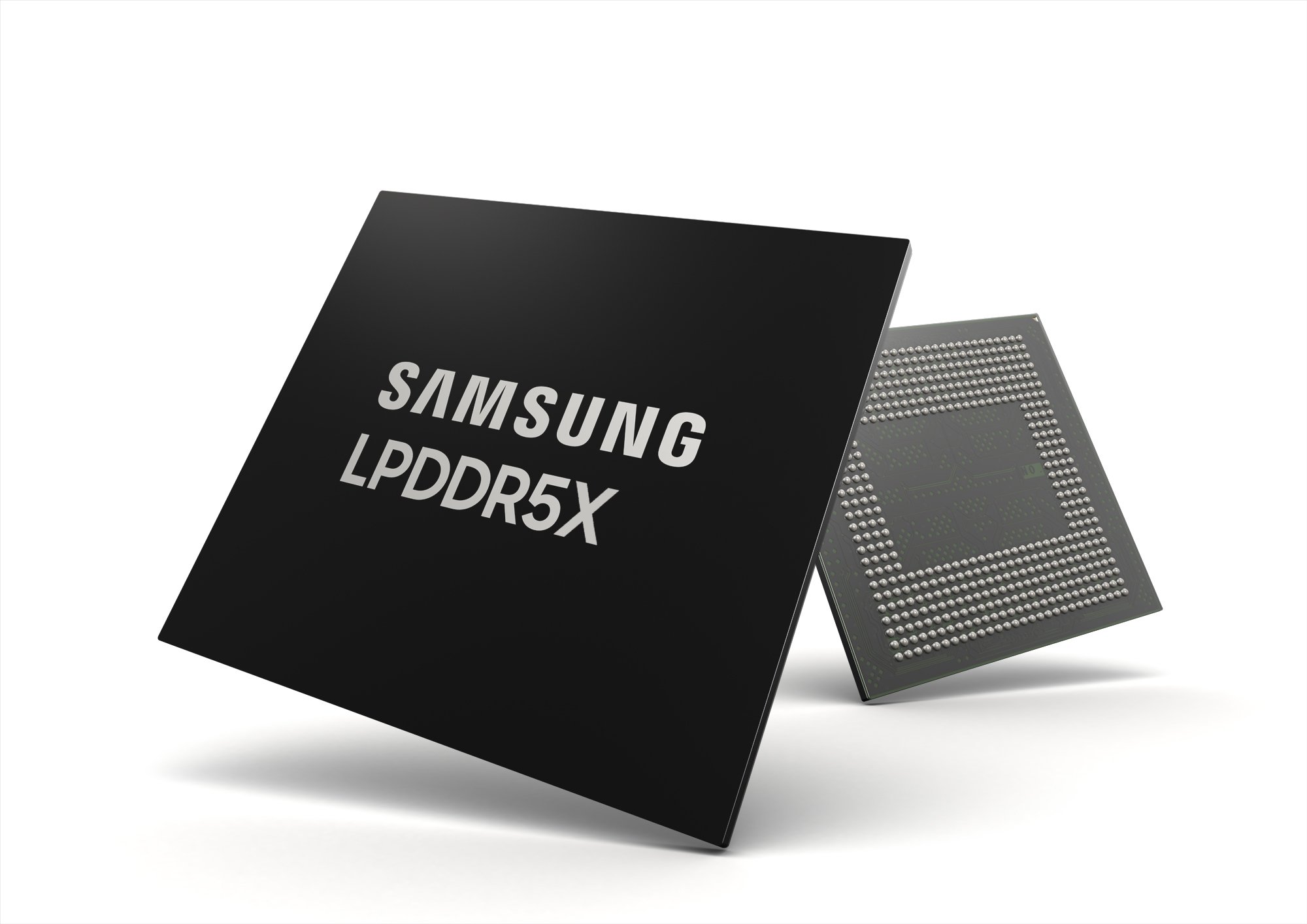 Renderização do novo chip de memória DRAM no padrão LPDDR5X. (Fonte: Samsung / Divulgação)
