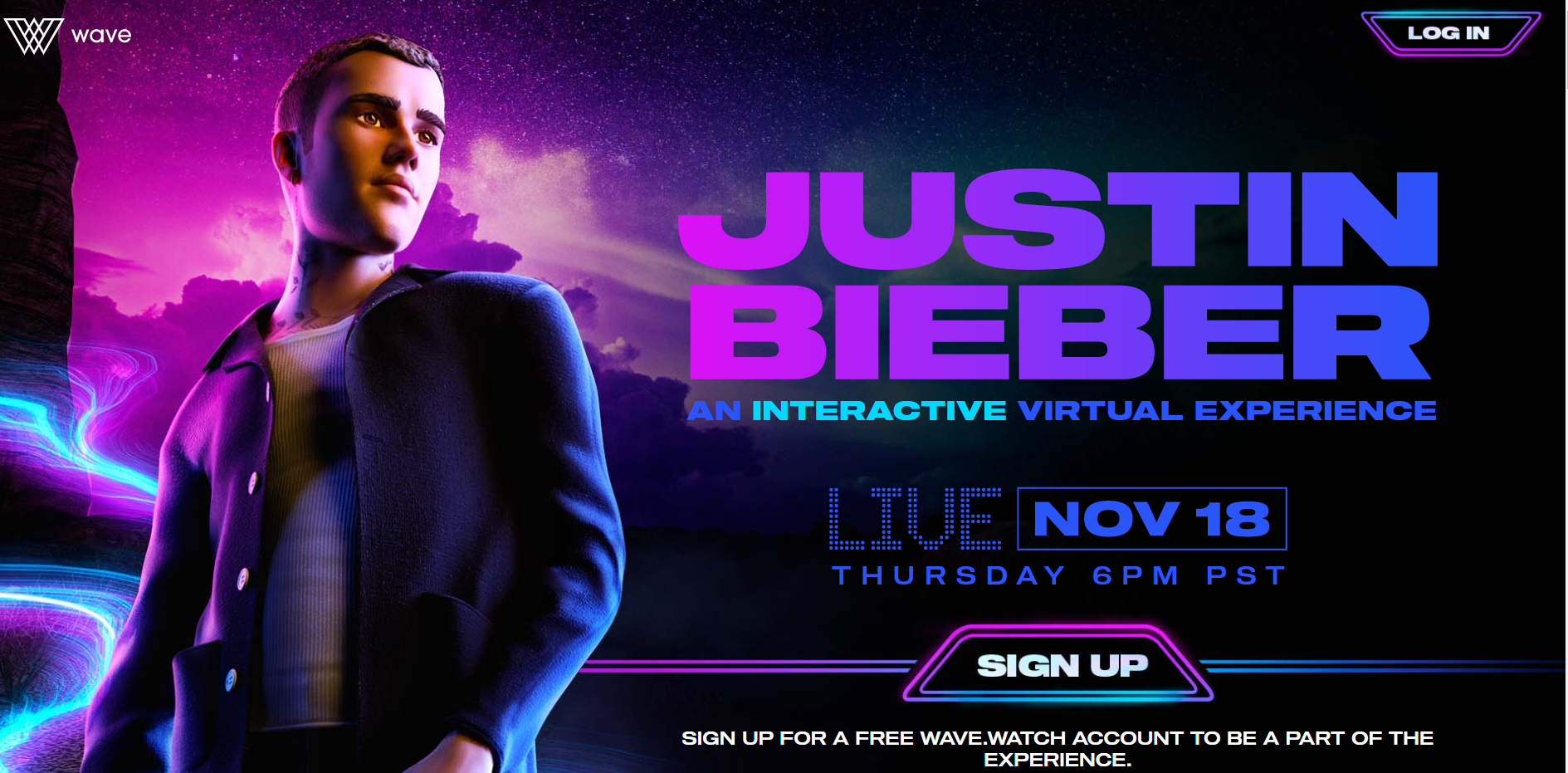 Show virtual de Justin Bibier durará 45 minutos, além dos 15 minutos de experiência antes da apresentação. (Fonte: Wave/Reprodução)