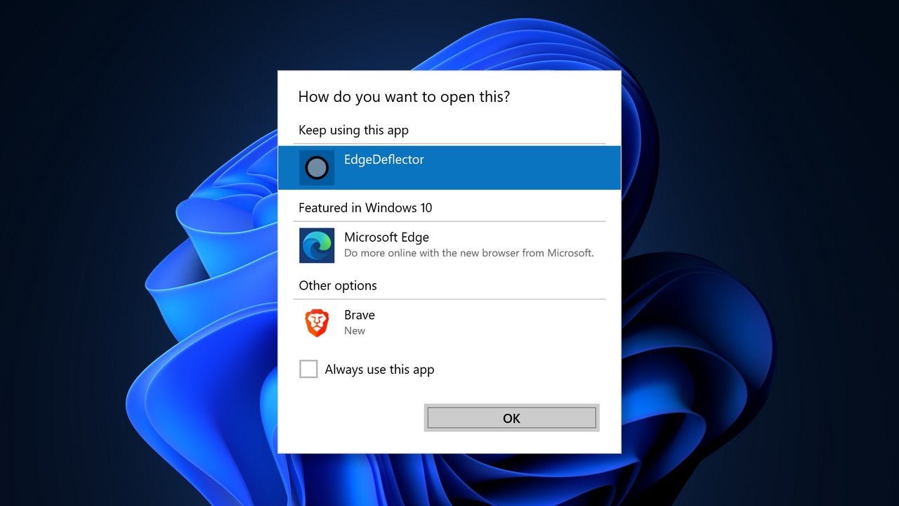 Ao instalar o EdgeDeflector, todos os links do Windows abrem no navegador padrão.