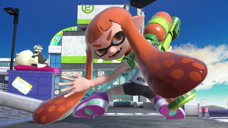 Os Inklings de Splatoon atiram tinta e pintam o sete em Smash Bros.