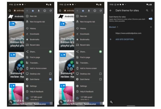 Após reiniciar o app, é necessário ativar o modo escuro nas configurações do Chrome.