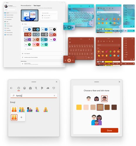Novos temas para os métodos de entrada do Windows 11 e recurso para a personalização de emojis. (Fonte: Blog do Windows / Reprodução)