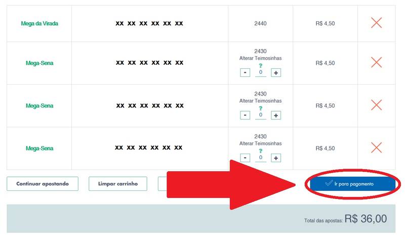 Confira suas apostas antes de ir para a parte de pagamento