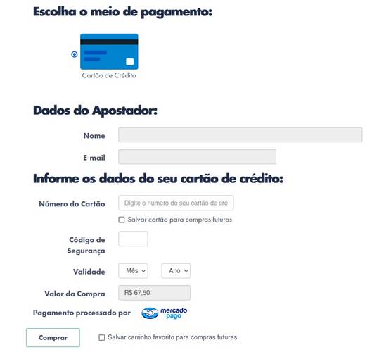 Até o momento, a única forma de pagamento é por cartão de crédito