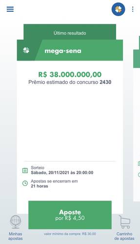 Para escolher outra modalidade de jogo, como Mega da Virada ou Loto Fácil, basta passar as opções arrastando o dedo para o lado esquerdo da tela