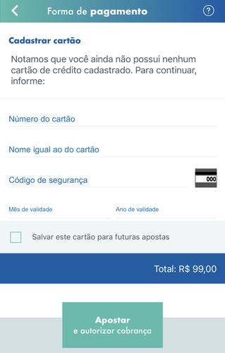 É preciso ter um cartão de crédito para fazer as apostas pelo aplicativo