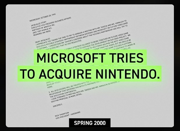 Imagem da carta da Microsoft para a Nintendo, no museu virtual do Xbox