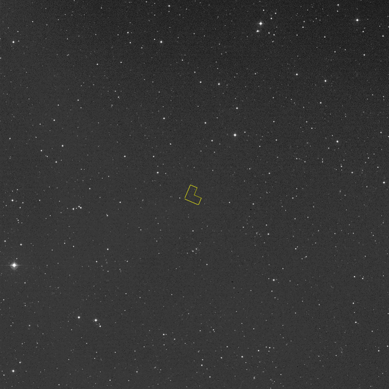 A região vazia no céu, demarcada na caixa em L amarela, observada para a obtenção da imagem do Hubble Deep Field