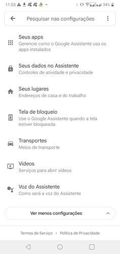 Vá até o final da lista para encontrar a opção de mudar a voz do assistente do Google. (Fonte: Google/Reprodução)