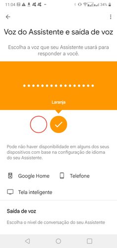 Ao tocar na cor da voz, um áudio será reproduzido para conferir a opção selecionada. (Fonte: Google/Reprodução)