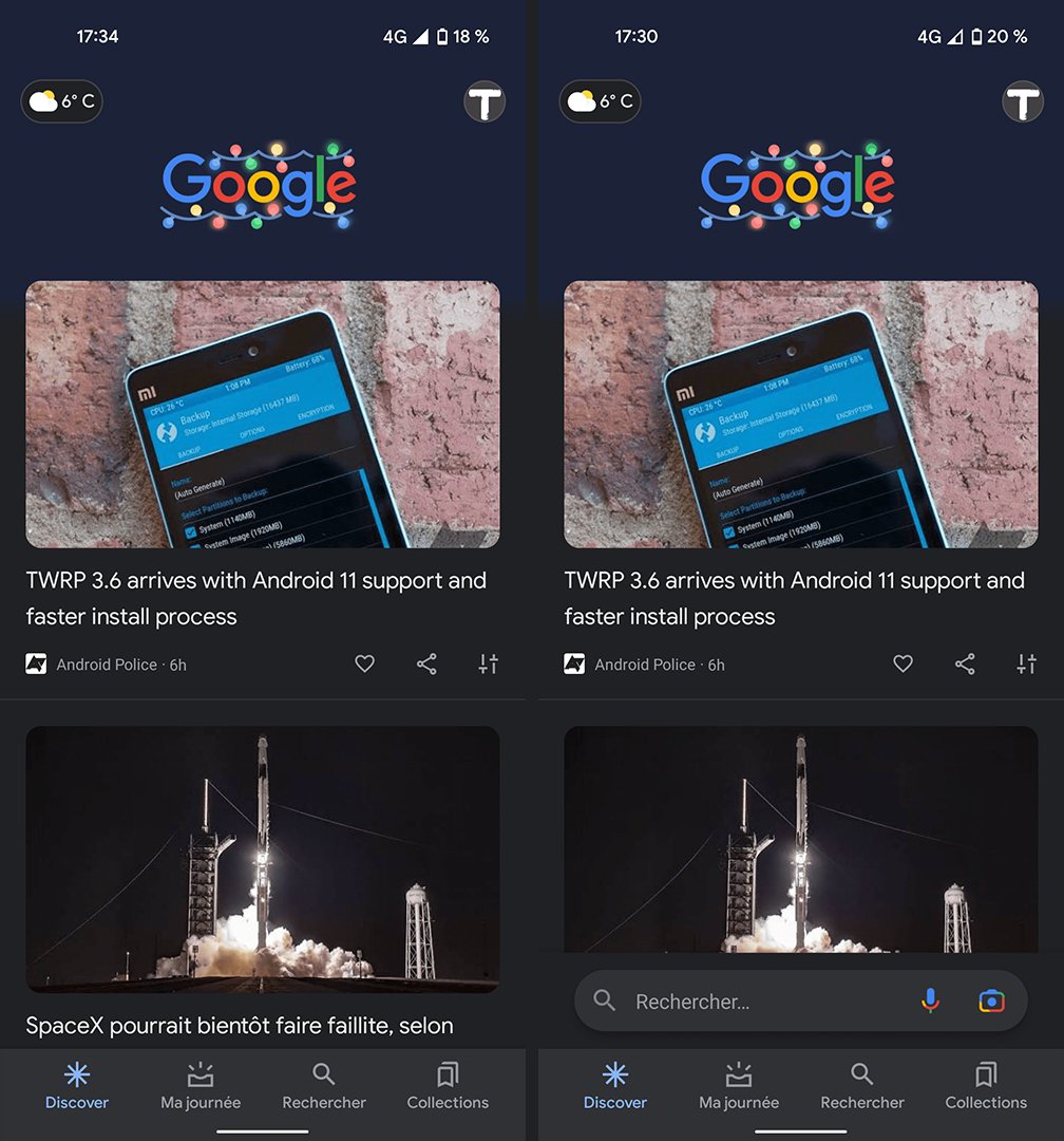 Google App testa barra de pesquisa na parte inferior da tela