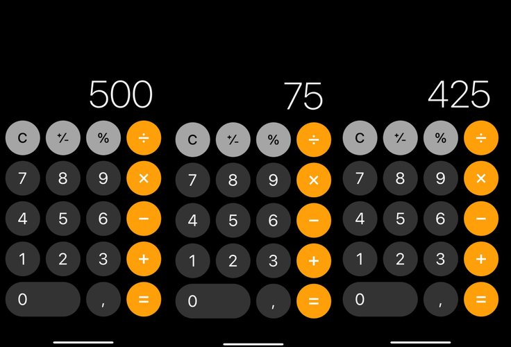 Exemplo do uso da porcentagem realizado por meio da calculadora do celular. (Tecmundo/Reprodução)