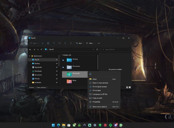 Explorer do Windows 11 sem Menu Ribbon e com Menu Contextual simplificado