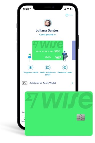 O cartão e a conta Wise são gerenciados pelo celular.