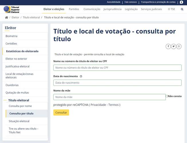 No site do TSE, preencha as informações para ter acesso ao seu local de votação e informações complementares sobre ele