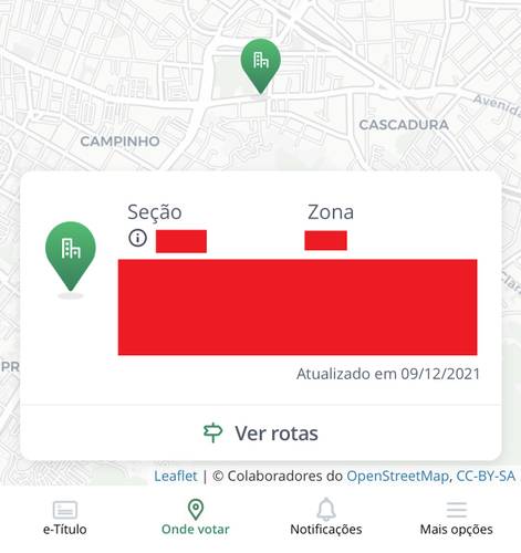 Além das informações sobre o local de votação, há também um mapa com GPS para ajudar o eleitor a se orientar