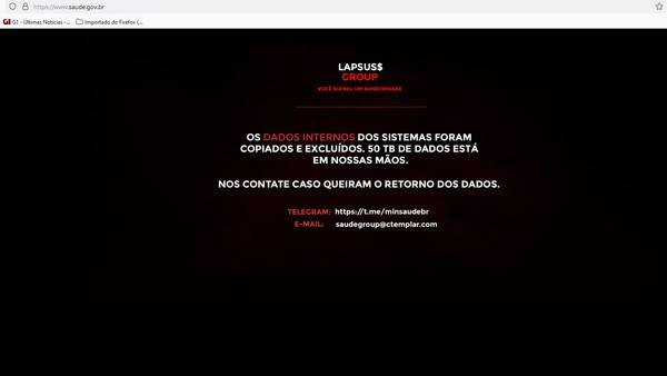 Mensagem do grupo hacker Lapsus$ Group