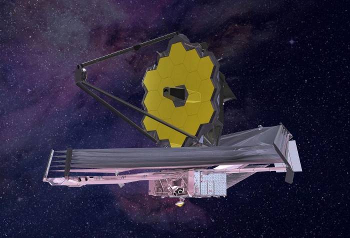 Concepção artística de como o JWST ficará ao estar em funcionamento no espaço