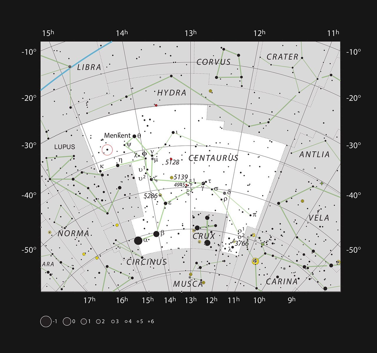 Localização do sistema b Centauri, na constelação Centauro, visível a olho nú no hemisfério Sul