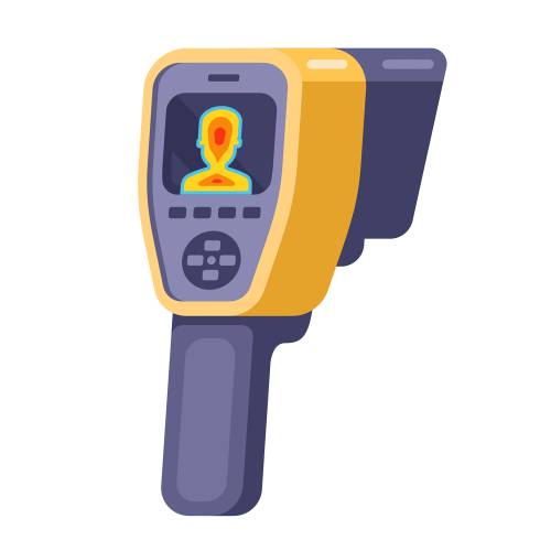 Ilustração de um termômetro que capta nossa radiação infravermelha (e não emite nenhuma radiação sobre nós) para medição de temperatura corporal