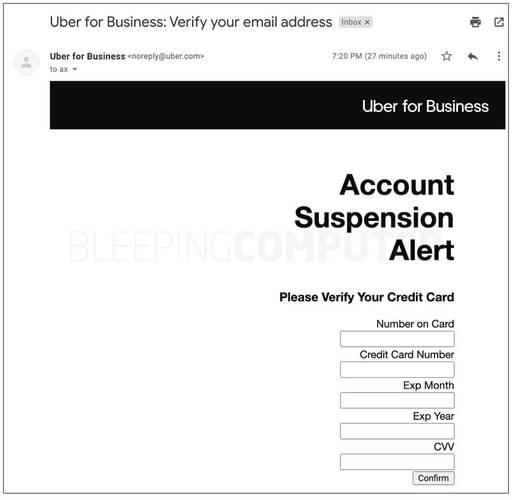 Demonstração da falha de segurança no e-mail da Uber