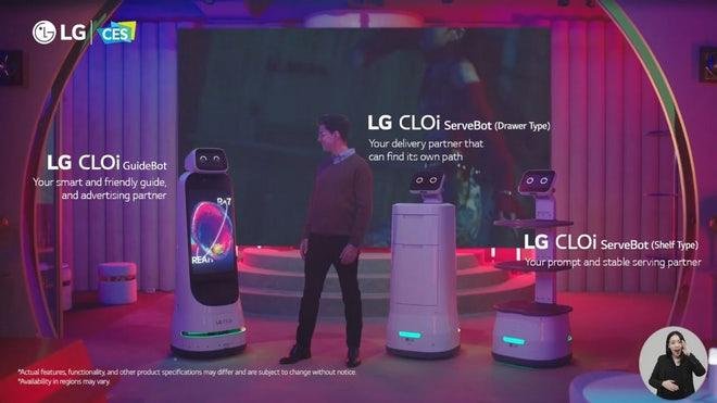 Os modelos dos robôs LG CLOi possuem diferentes funcionalidades para cada tipo de negócio