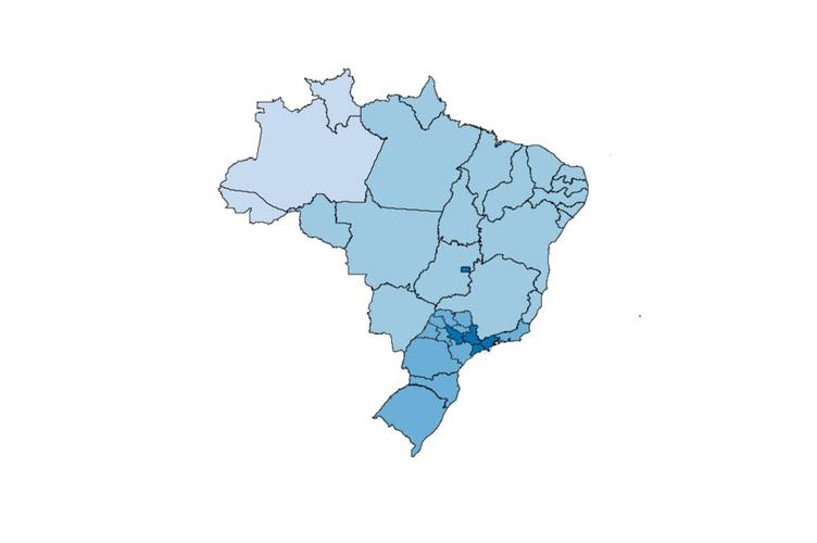 Quanto mais escuro no mapa, melhor a velocidade de download de cada estado. (Fonte: NIC.br/Reprodução)