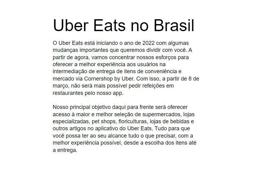 Uber eats não existe mais no Brasil desde o início de março. Mas