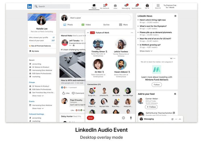 As salas de áudio no LinkedIn terão funcionamento parecido ao do Clubhouse.