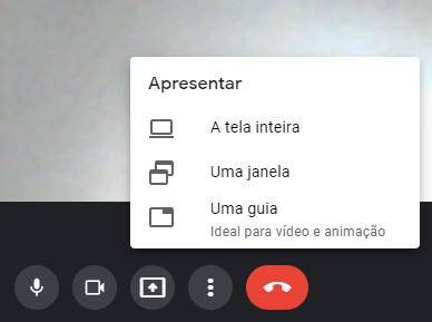 O Google Meet conta com três opções de compartilhamento de tela
