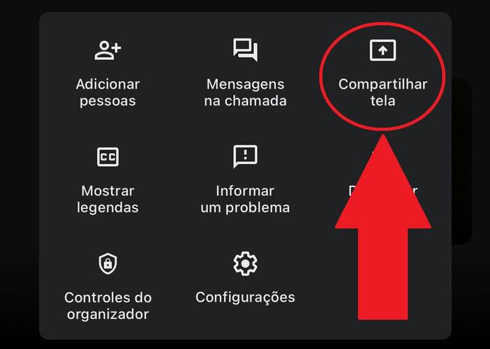 A opção irá mostrar o que você está exibindo na tela do seu celular para todos os participantes