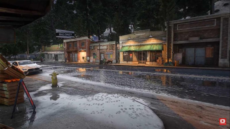 No vídeo é possível observar elementos como chuva e vento interagindo com o ambiente