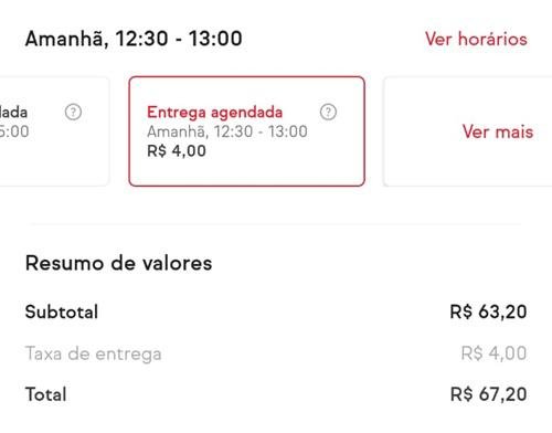 Ao finalizar o seu pedido, verifique se a opção de agenda de entrega está configurada corretamente. (Fonte: iFood/Reprodução)