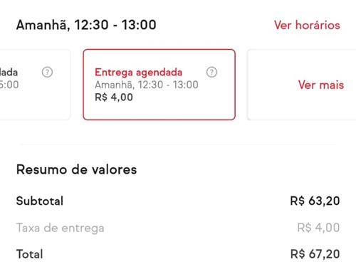 Ao finalizar o seu pedido, verifique se a opção de agenda de entrega está configurada corretamente. (Fonte: iFood/Reprodução)