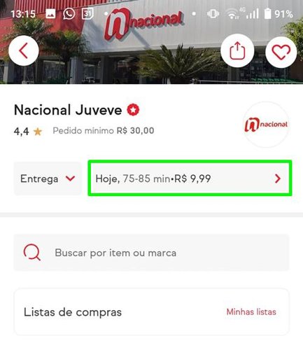 Quase todos os mercados permitem que você programe o horário de entrega do seu pedido. (Fonte: iFood/Reprodução)