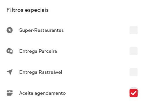 Com essa opção ativada, somente os restaurantes que permitem a programação da entrega serão exibidos. (Fonte: iFood/Reprodução)