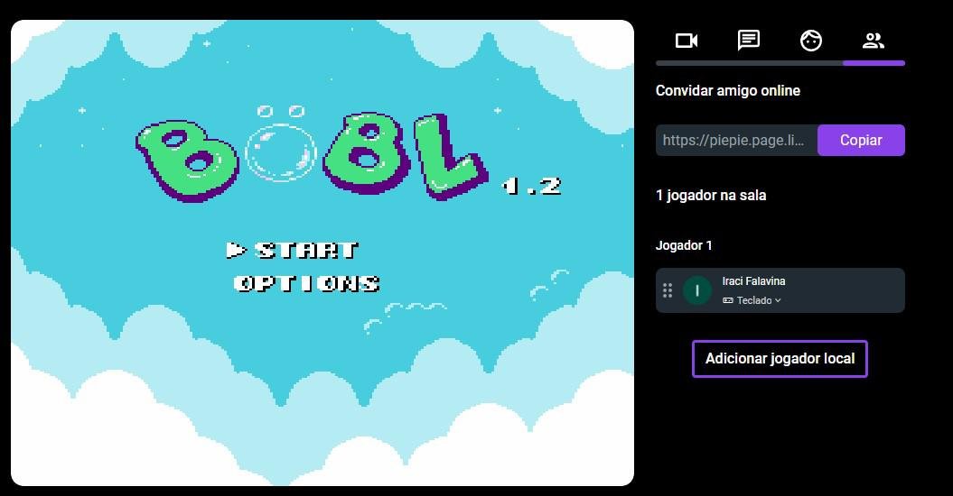 Ao escolher um jogo, o site disponibiliza um link de convite para a sala