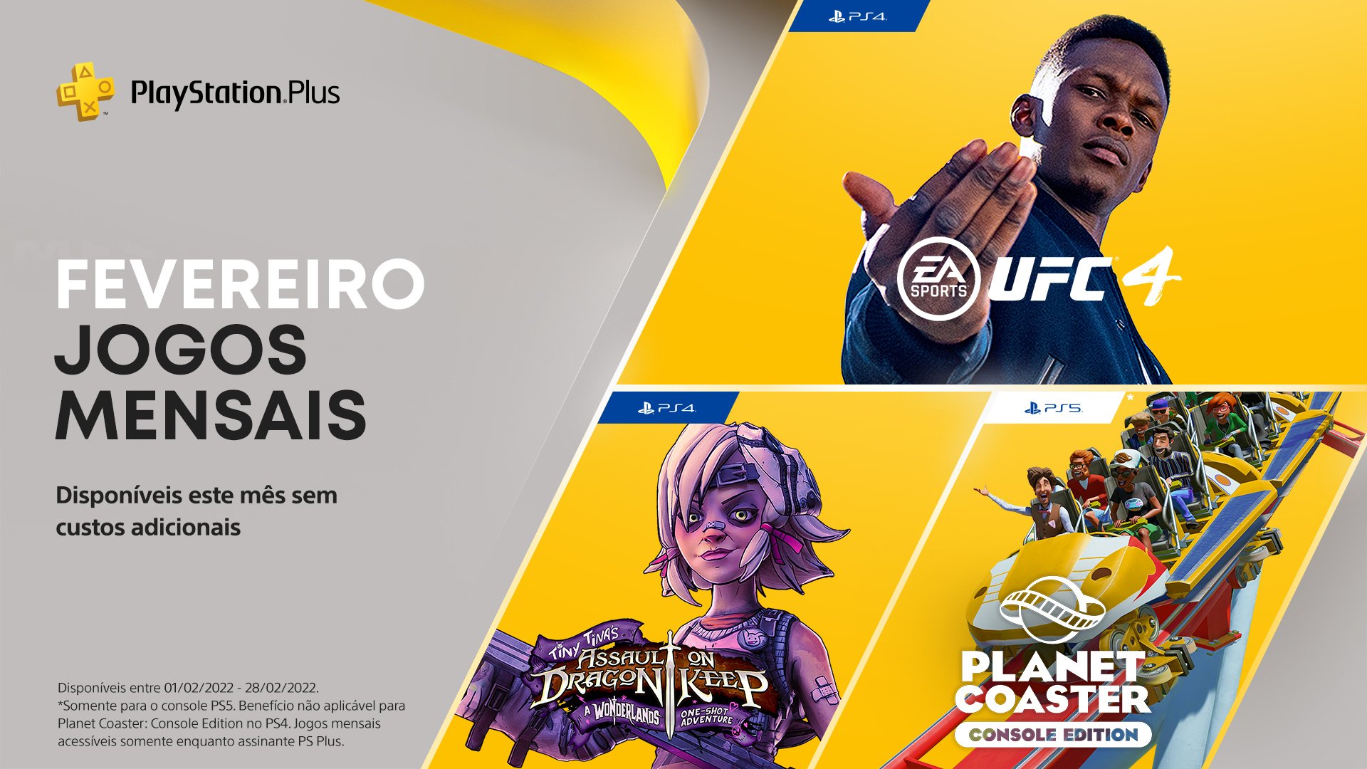 PS Plus de fevereiro tem UFC 4, Borderlands e Planet Coaster