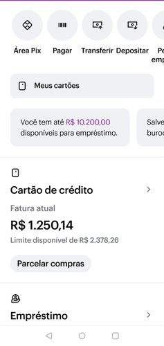 É possível acessar o histórico do cartão de crédito clicando na fatura atual